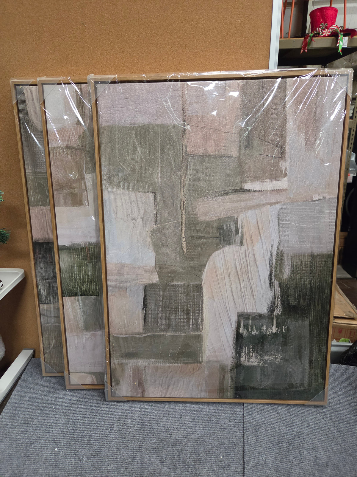 28x20 Framed Abstract Canvas Wall Art – Modern Neutral Natural Oak NEW NIB