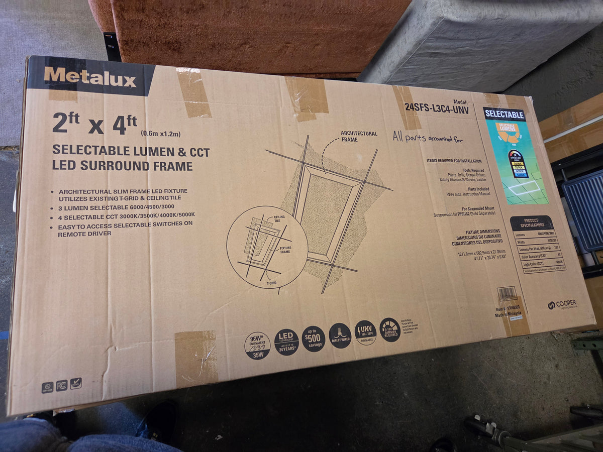 Metalux 2x2 and 2x4 Selectable CCT/Lumen LED Surround Drop Ceiling Lights NEW