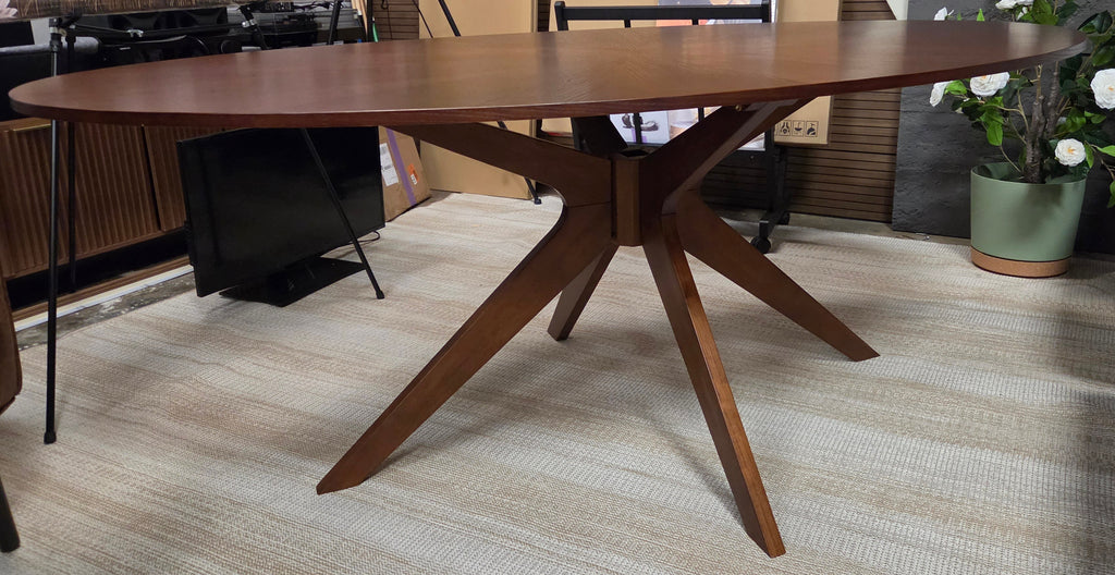 Article Conan 75" Oval Mid-Century Dining Table – Walnut Sunburst Wood NEW