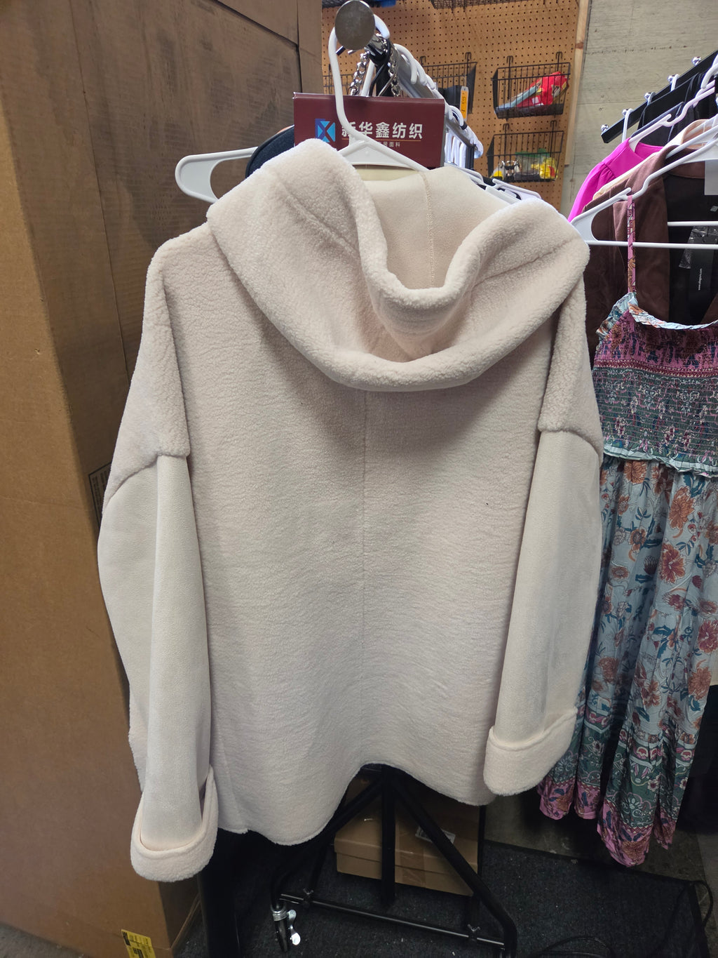Weatherproof Reversible Faux Shearling Hooded Jacket Cream Large NEW NWT