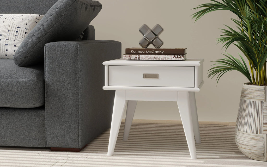 Simpli Home Draper 22" Mid-Century Solid Wood End Table Nightstand NEW NIB