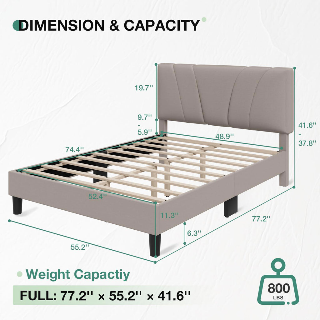 MISSING PIECES - Novilla Full Size Bed Frame with Adjustable Headboard, Full, Beige