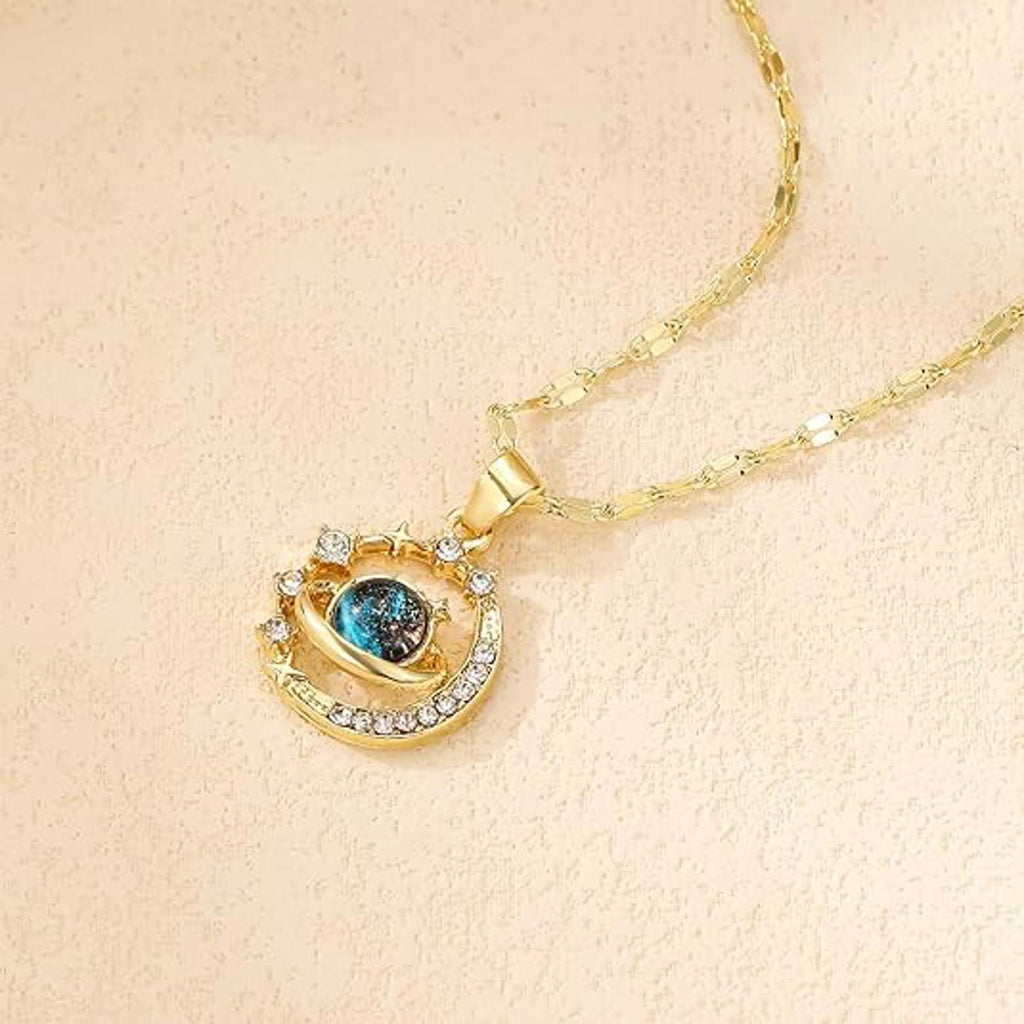 Gold Necklace for Women, Celestial Moon and Star Gemstone Pendant Necklace