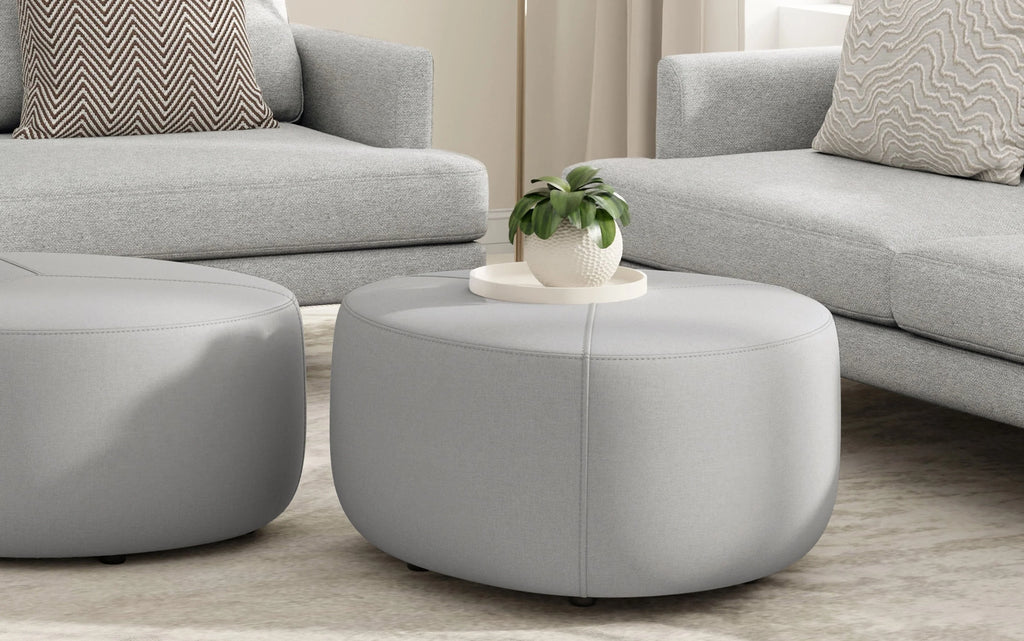 Simpli Home Moore 32" Contemporary Round Ottoman Coffee Table – Light Grey NEW