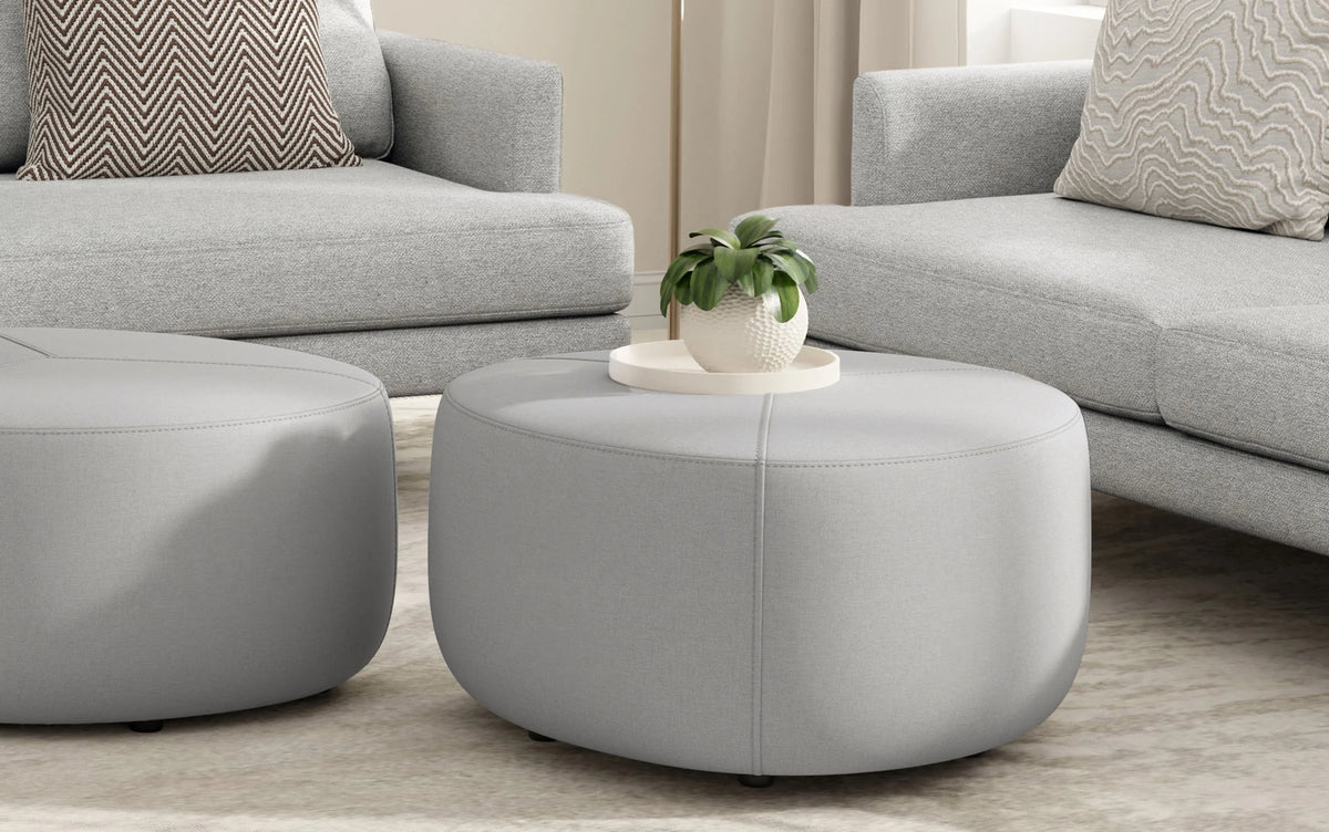 Simpli Home Moore 32" Contemporary Round Ottoman Coffee Table – Light Grey NEW