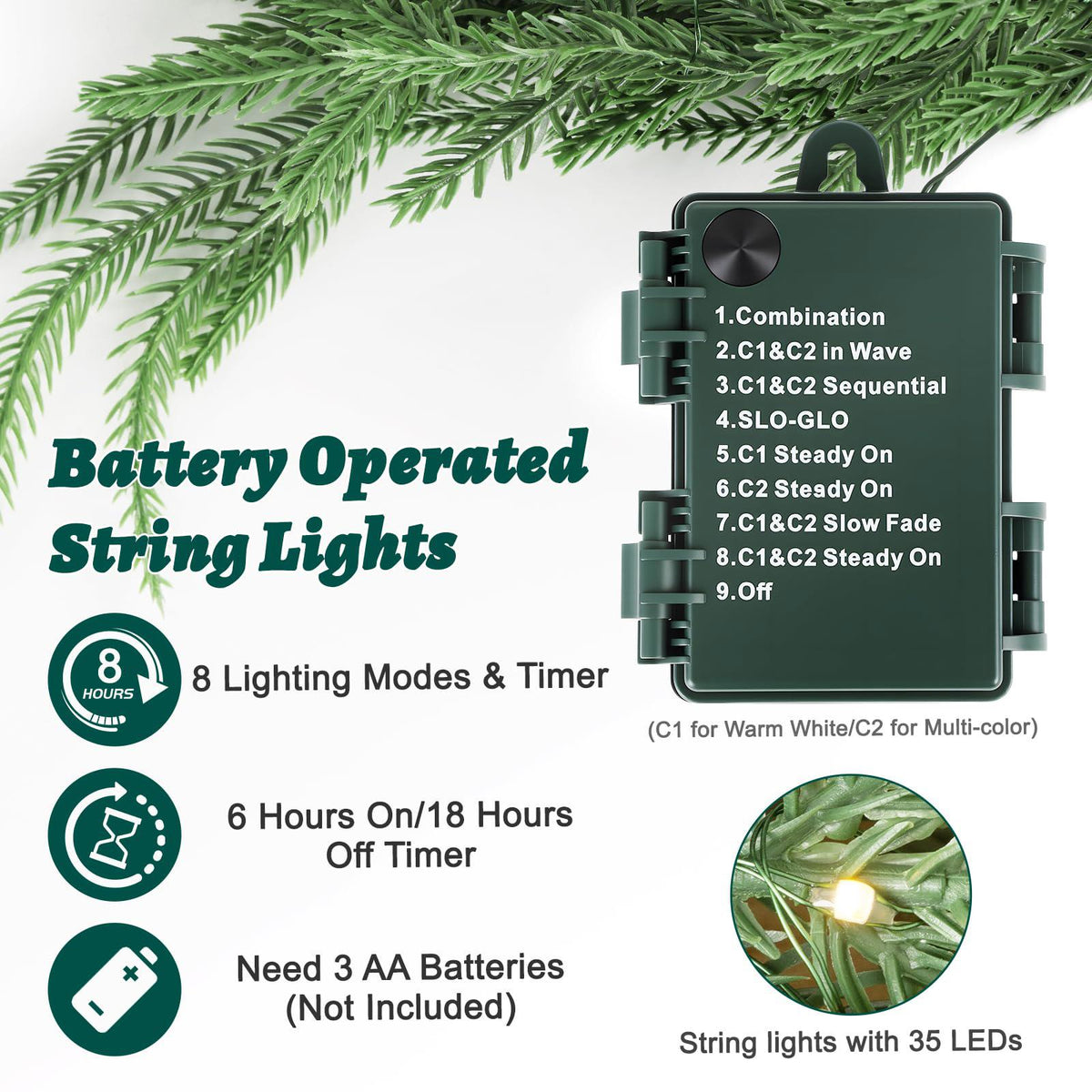 TOWPONICS 9FT Pre-lit Christmas Garland