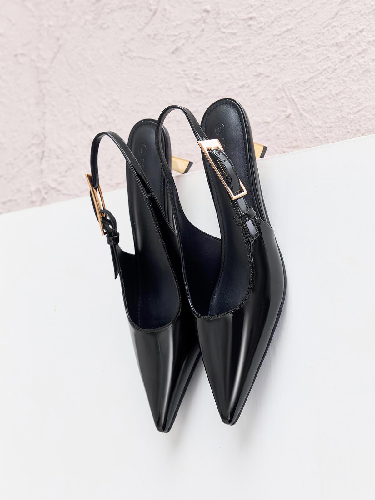 Womens Slingback Kitten Heels, Black, Size 8.5