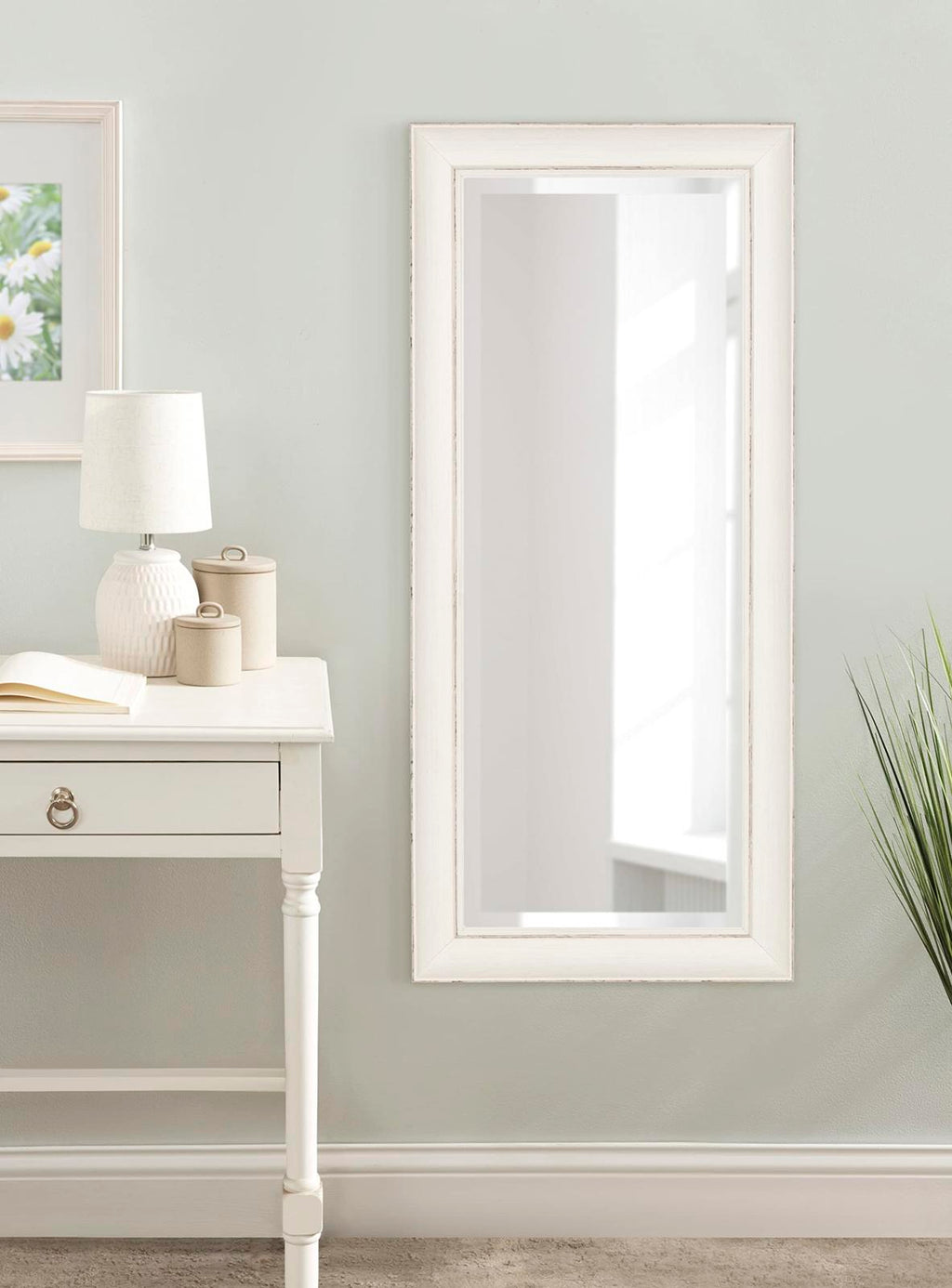 Kate and Laurel Macon Framed Wall Panel Beveled Mirror, 16x36, Rustic White