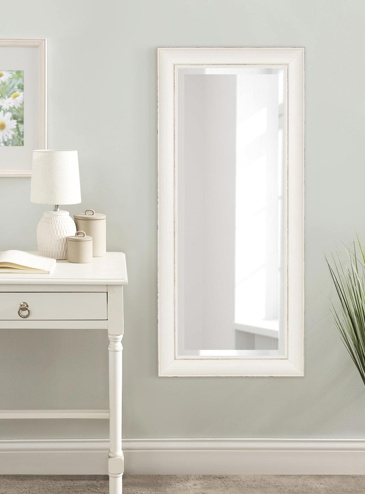 Kate and Laurel Macon Framed Wall Panel Beveled Mirror, 16x36, Rustic White