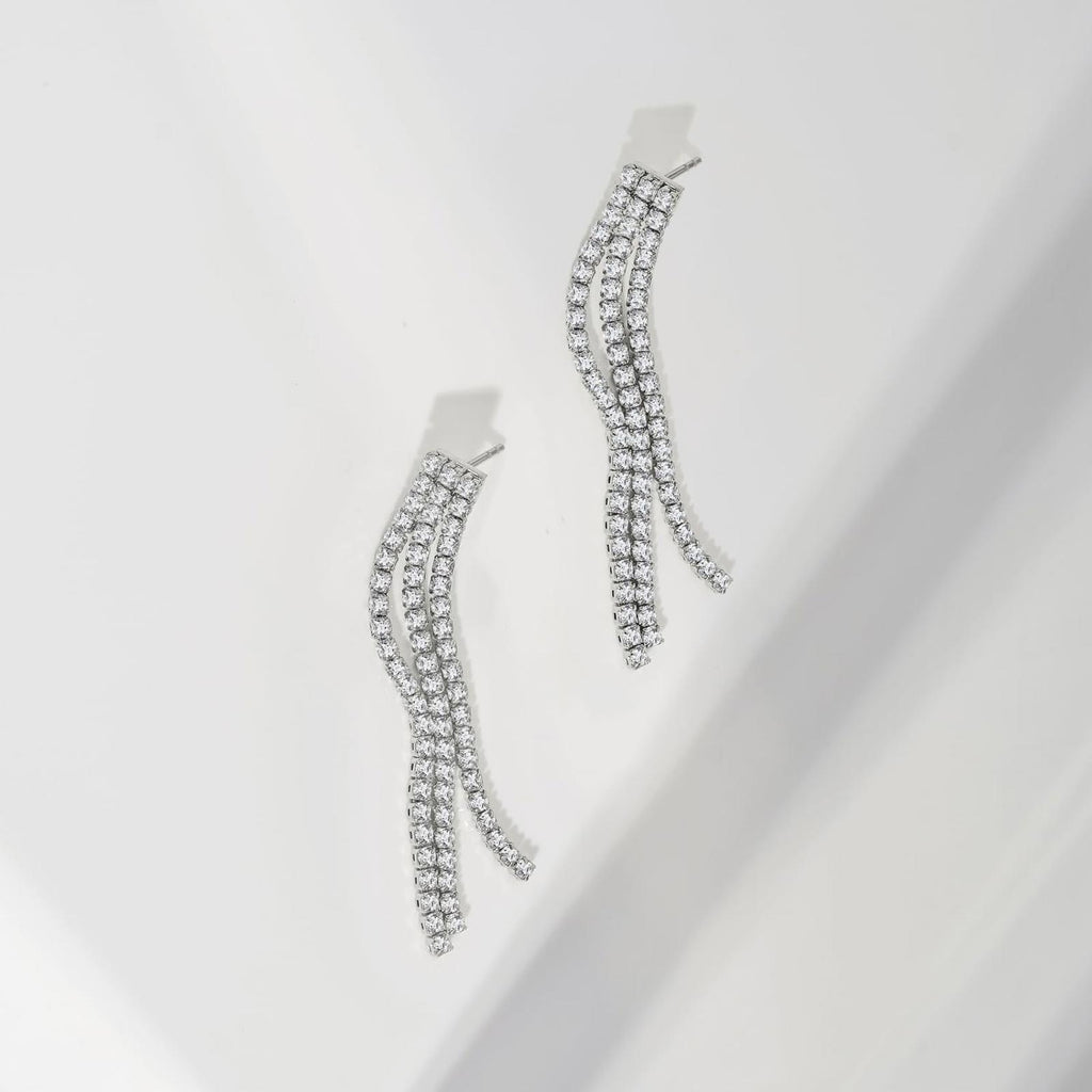Rhodium Plated Brass Three Dangle Earrings
