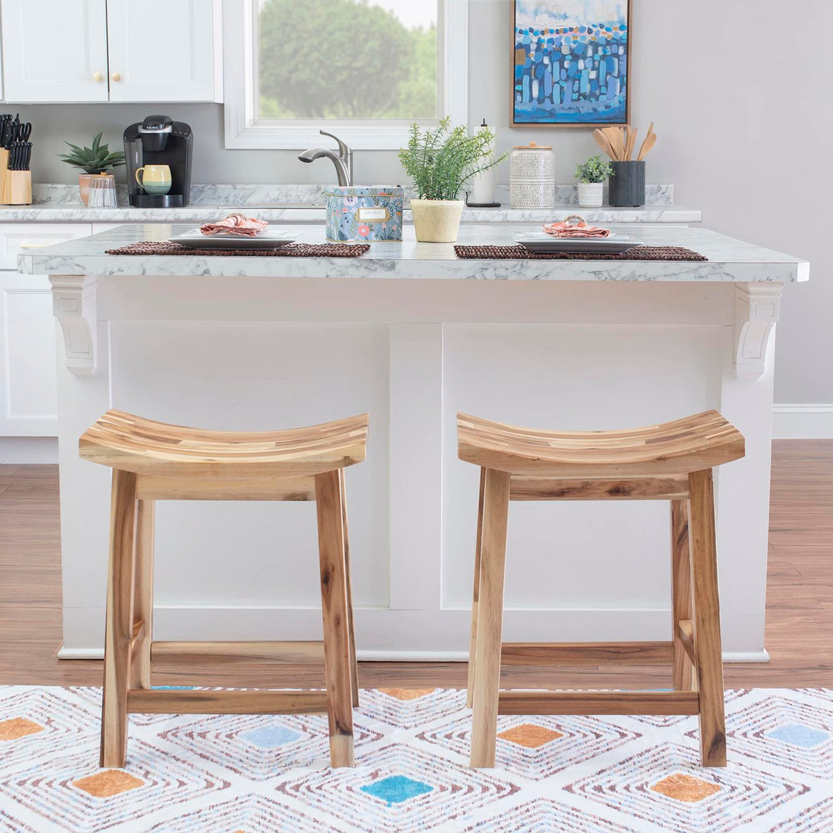 Powell Furniture Dale Saddle Bar Stool Natural Wood, 24hx20x12