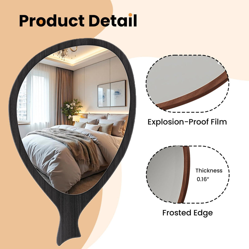 Irregular Asymmetrical Modern Decorative Mirror, 30'' x 18'', Walnut