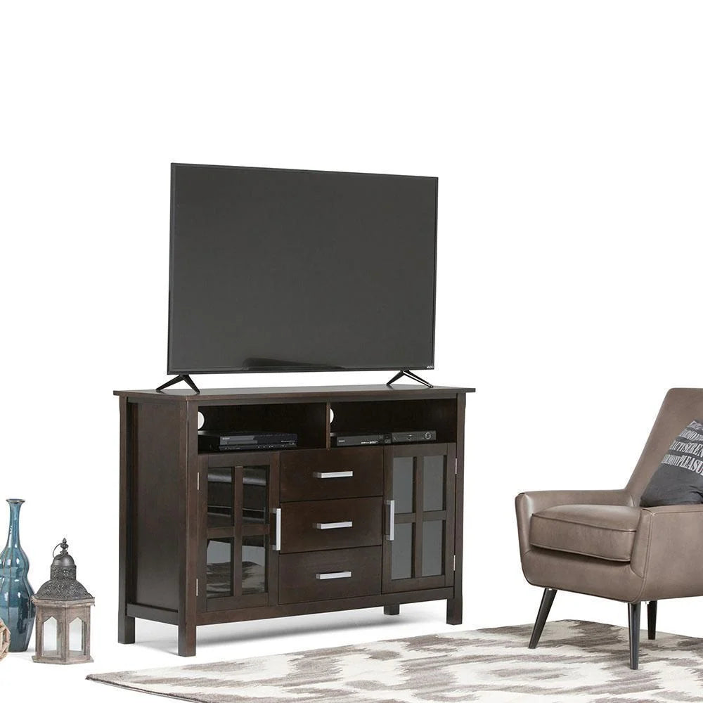 Simpli Home Kitchener 53" Solid Wood Tall TV Stand Console – Grey NEW NIB