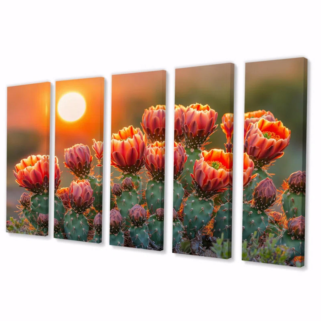 Blooming Cacti At Sunset 28x60