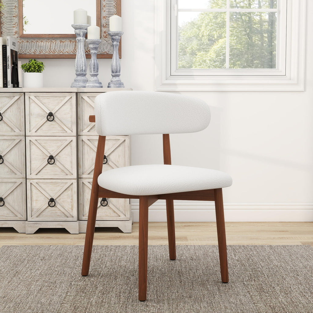 Set of 4 Boucle and Solid Wood Dining Chairs
