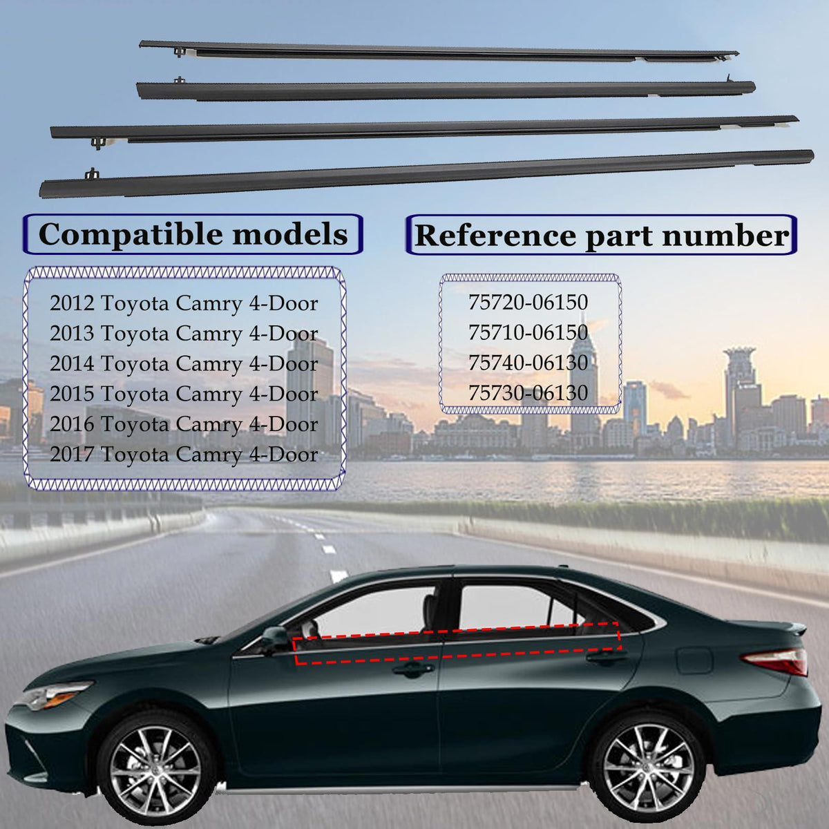 Car Window Molding Trim Kit, Compatible with 2012-2017 Toyota Camry
