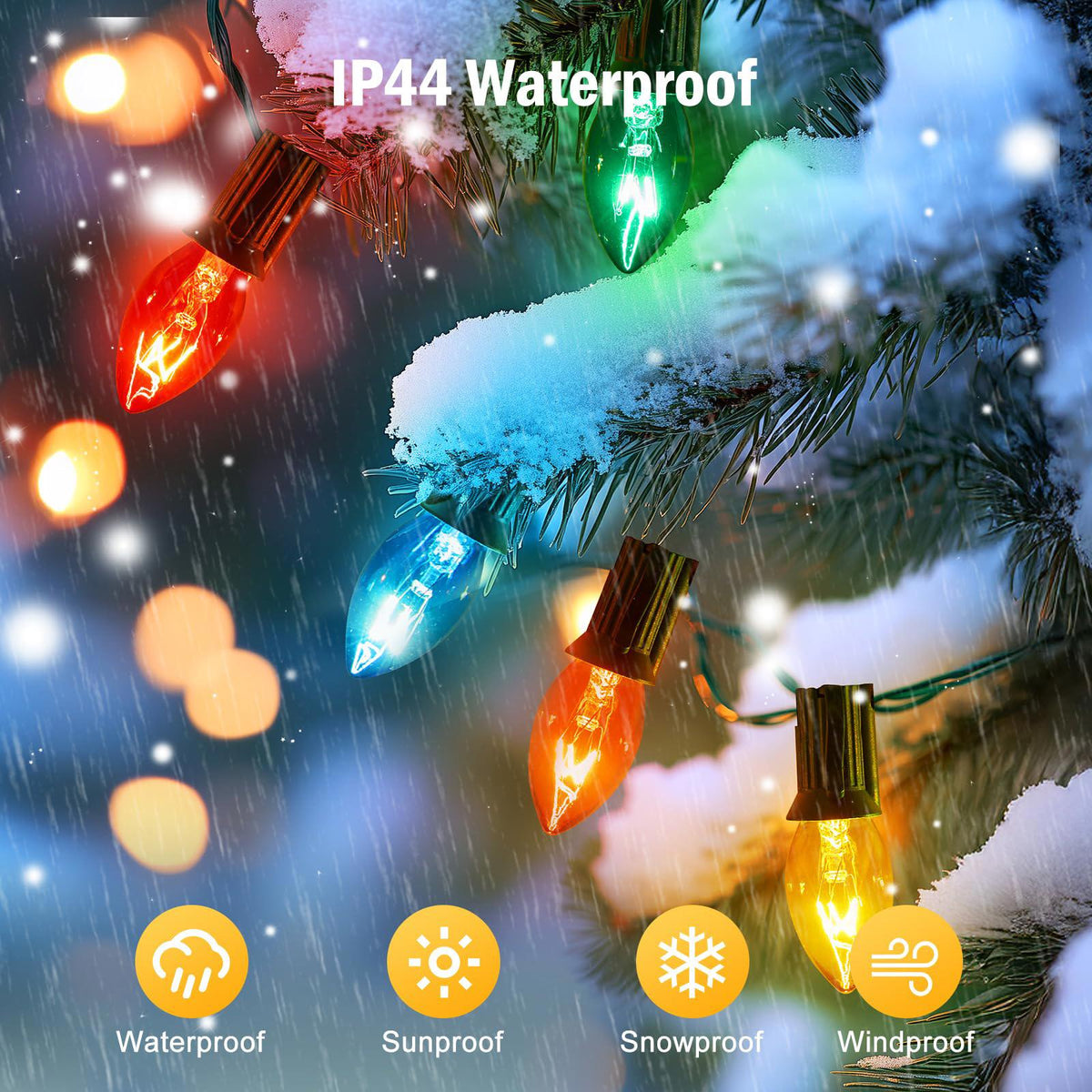 Multicolor Christmas String Lights, 100ft Vintage Christmas Tree Lights, C7