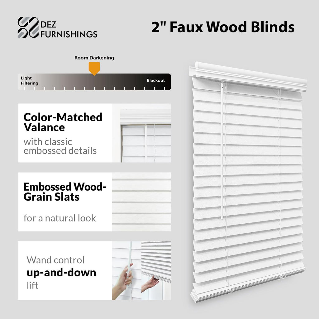 DEZ FURNISHINGS Cordless 2 in. Faux Wood Blind, 31 x 72, White