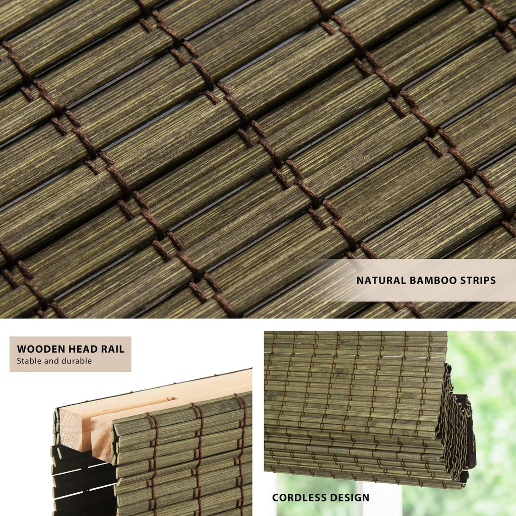 LazBlinds Cordless Bamboo Roman Shades, 41x64, Driftwood