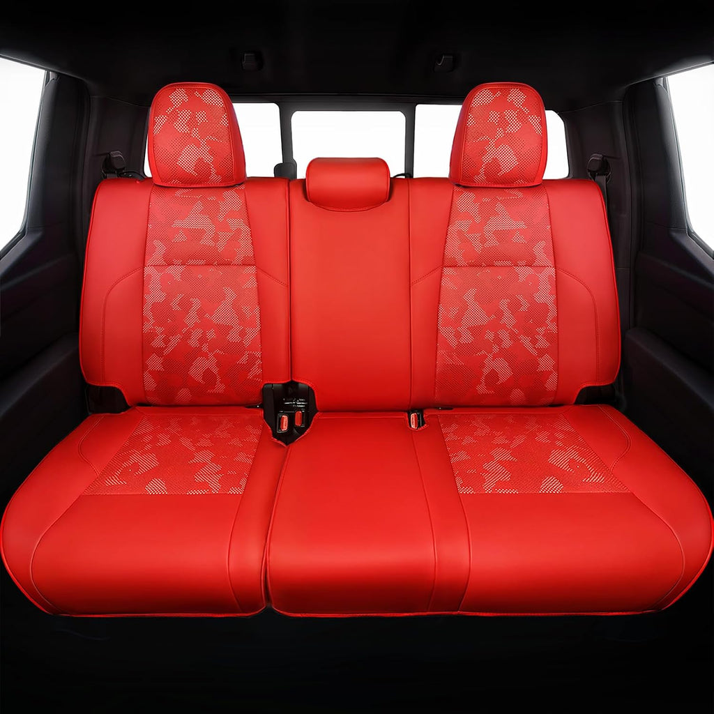 Leather seat cover for a 2024-2025 4th Generation Toyota Tacoma, Red/Camo
