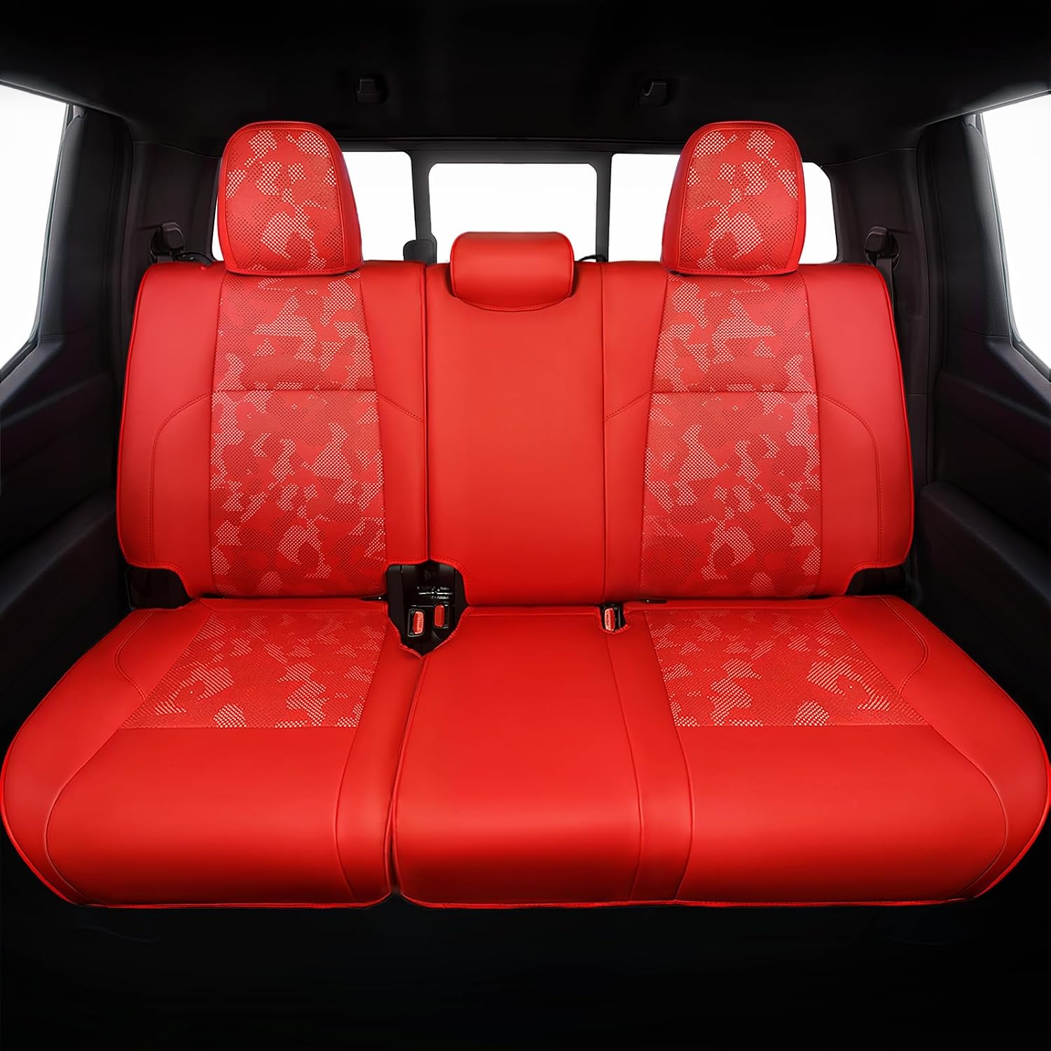 Leather seat cover for a 2024-2025 4th Generation Toyota Tacoma, Red/Camo