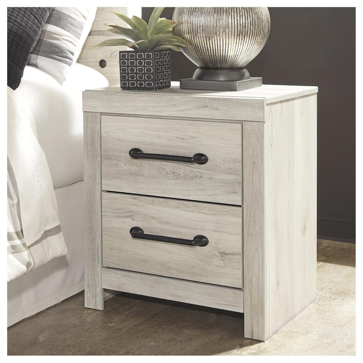 Signature Design by Ashley Cambeck Farmhouse Industrial 2 Drawer Nightstand, 24" Tall, Whitewash