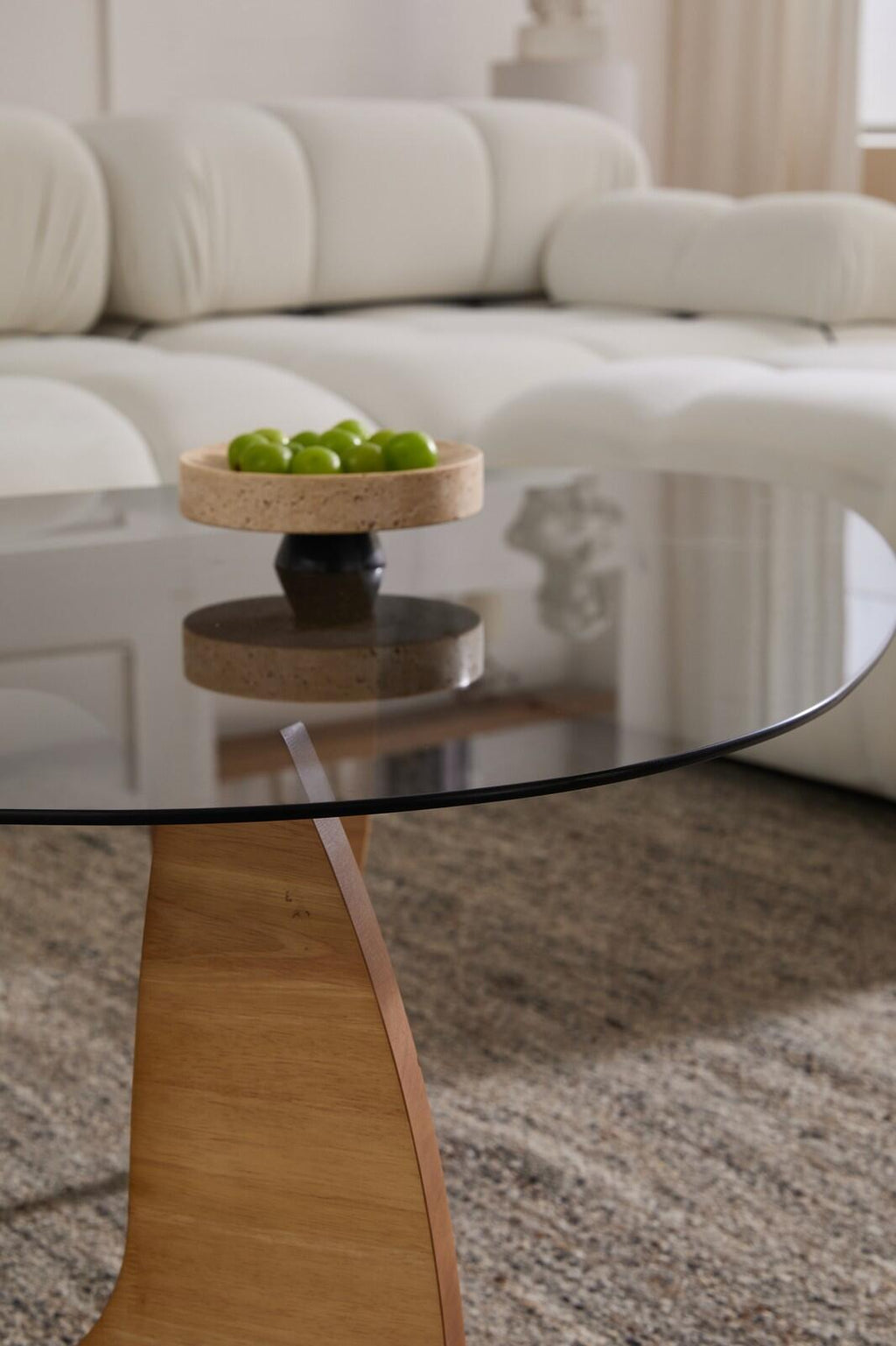 Modern Glass Top Coffee Table with Wooden Base, Brand New!