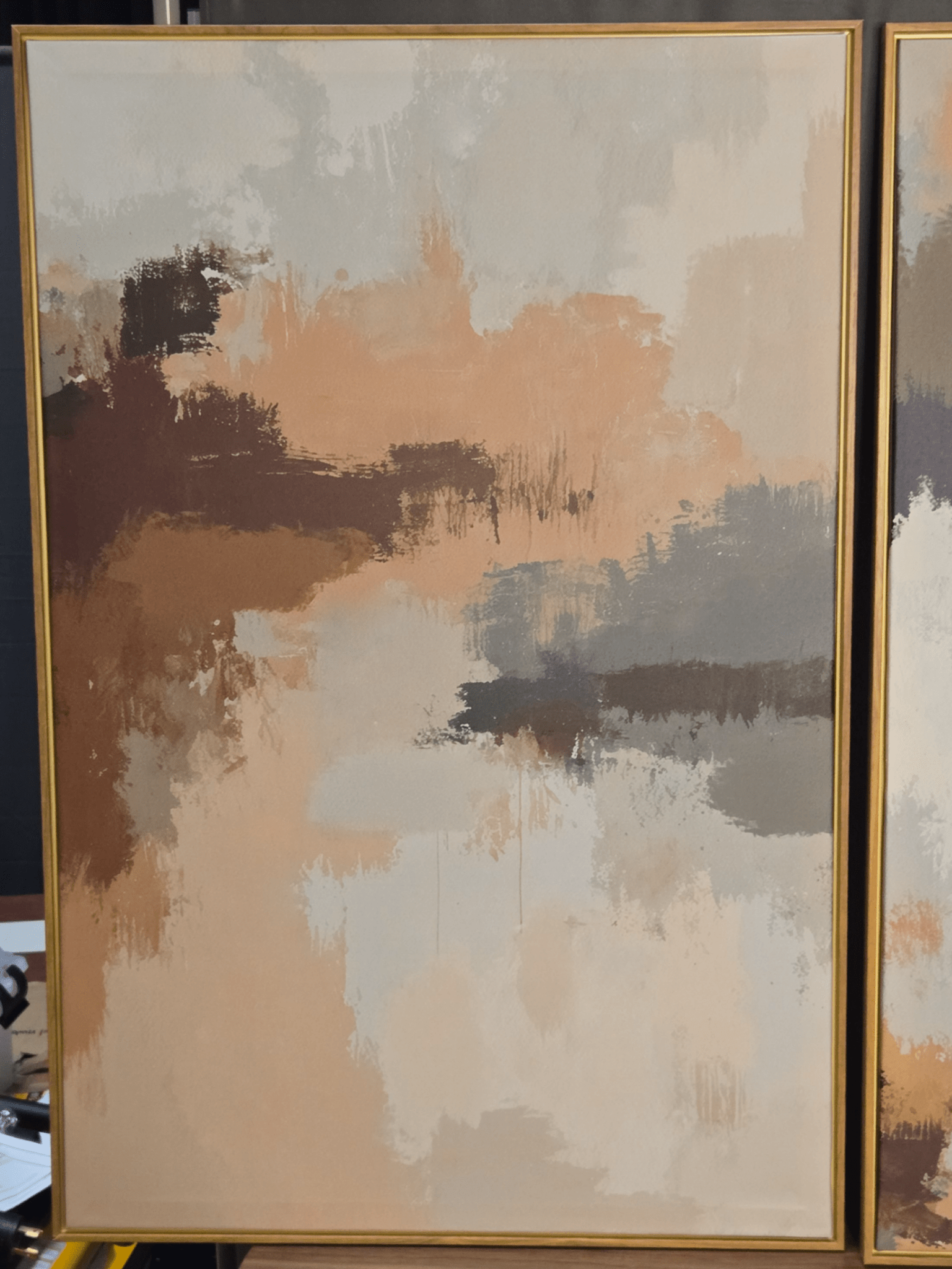 3 Piece Abstract Art, Lightweight Faux Wood Frame, 24 x 35.5 each - PDX Furnish