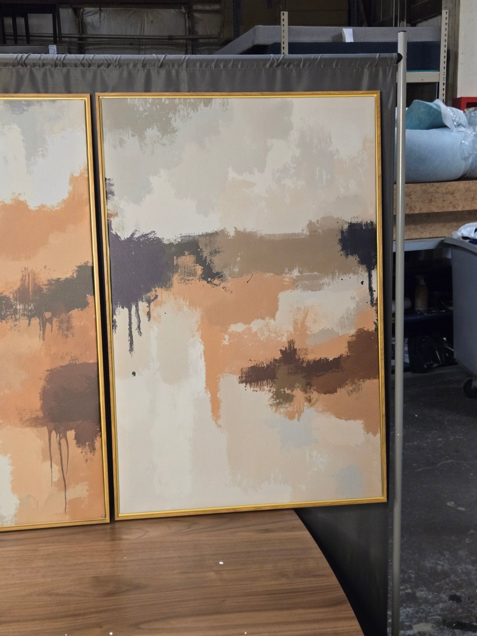 3 Piece Abstract Art, Lightweight Faux Wood Frame, 24 x 35.5 each - PDX Furnish