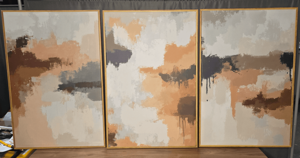 3 Piece Abstract Art, Lightweight Faux Wood Frame, 24 x 35.5 each - PDX Furnish