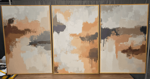 3 Piece Abstract Art, Lightweight Faux Wood Frame, 24 x 35.5 each - PDX Furnish