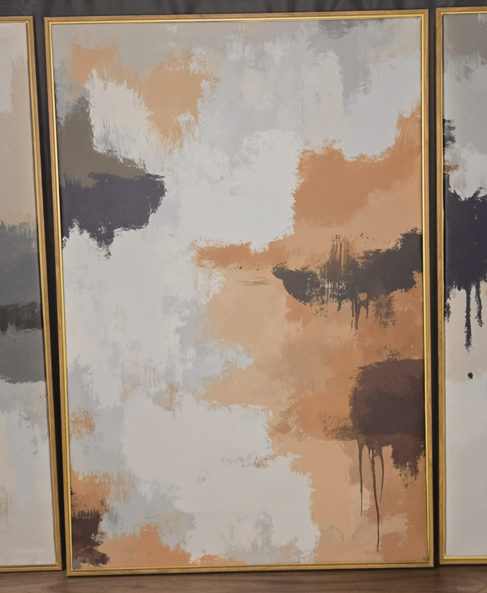 3 Piece Abstract Art, Lightweight Faux Wood Frame, 24 x 35.5 each - PDX Furnish