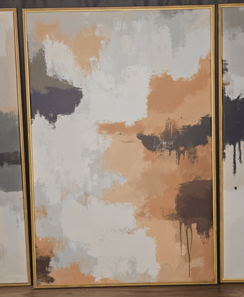 3 Piece Abstract Art, Lightweight Faux Wood Frame, 24 x 35.5 each - PDX Furnish