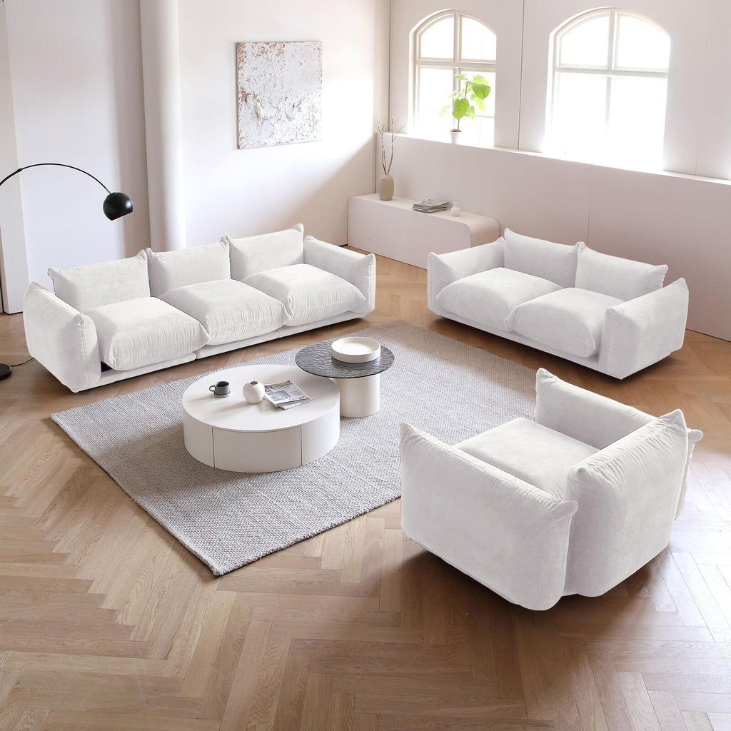 3 Seat + Ottoman Urban Modular Sofa in Beige/Green/Orange Upholstery - PDX Furnish