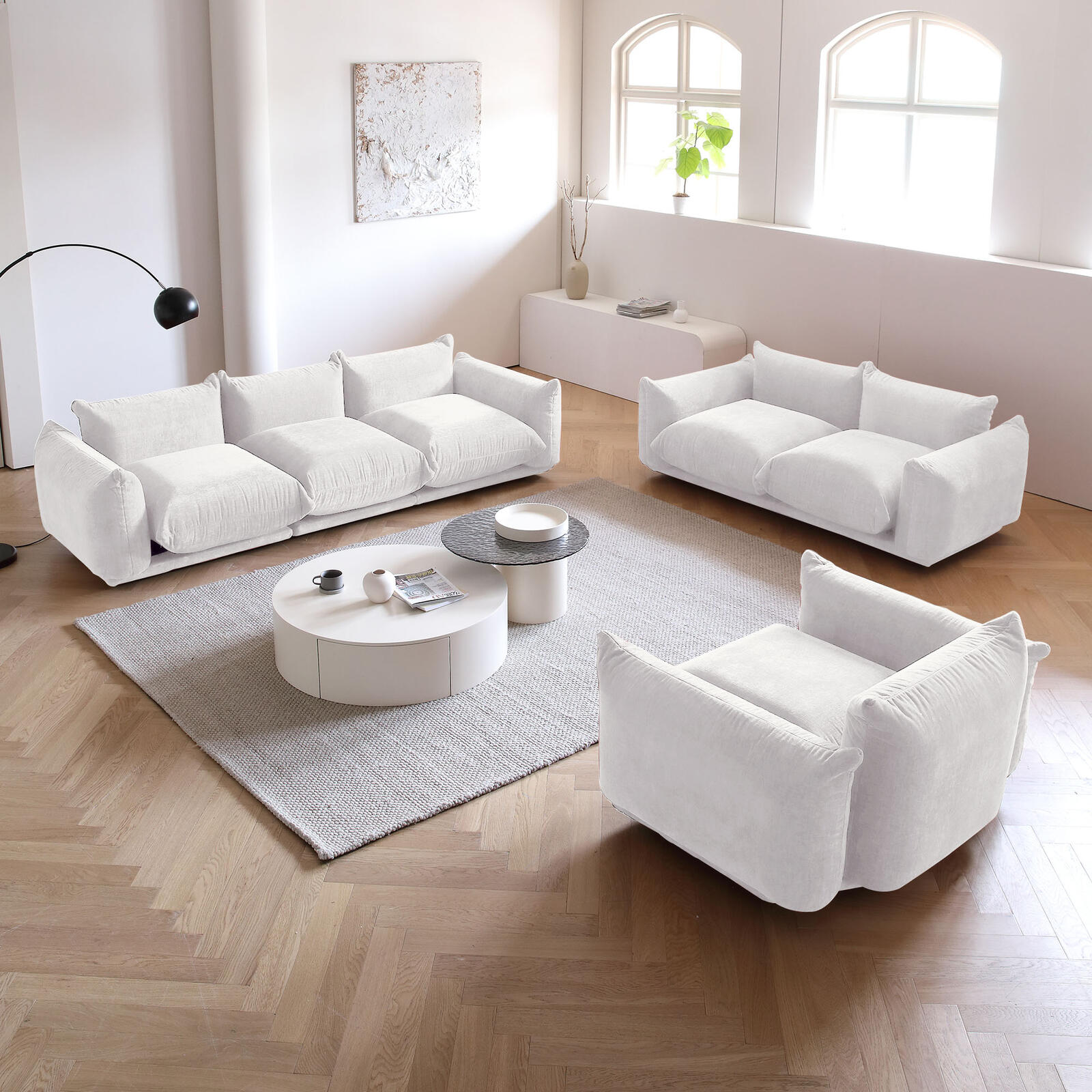 3 Seat + Ottoman Urban Modular Sofa in Beige/Green/Orange Upholstery - PDX Furnish