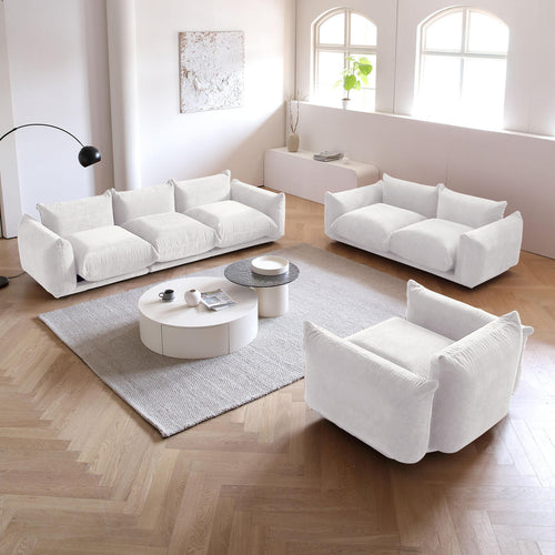 3 Seat + Ottoman Urban Modular Sofa in Beige/Green/Orange Upholstery - PDX Furnish