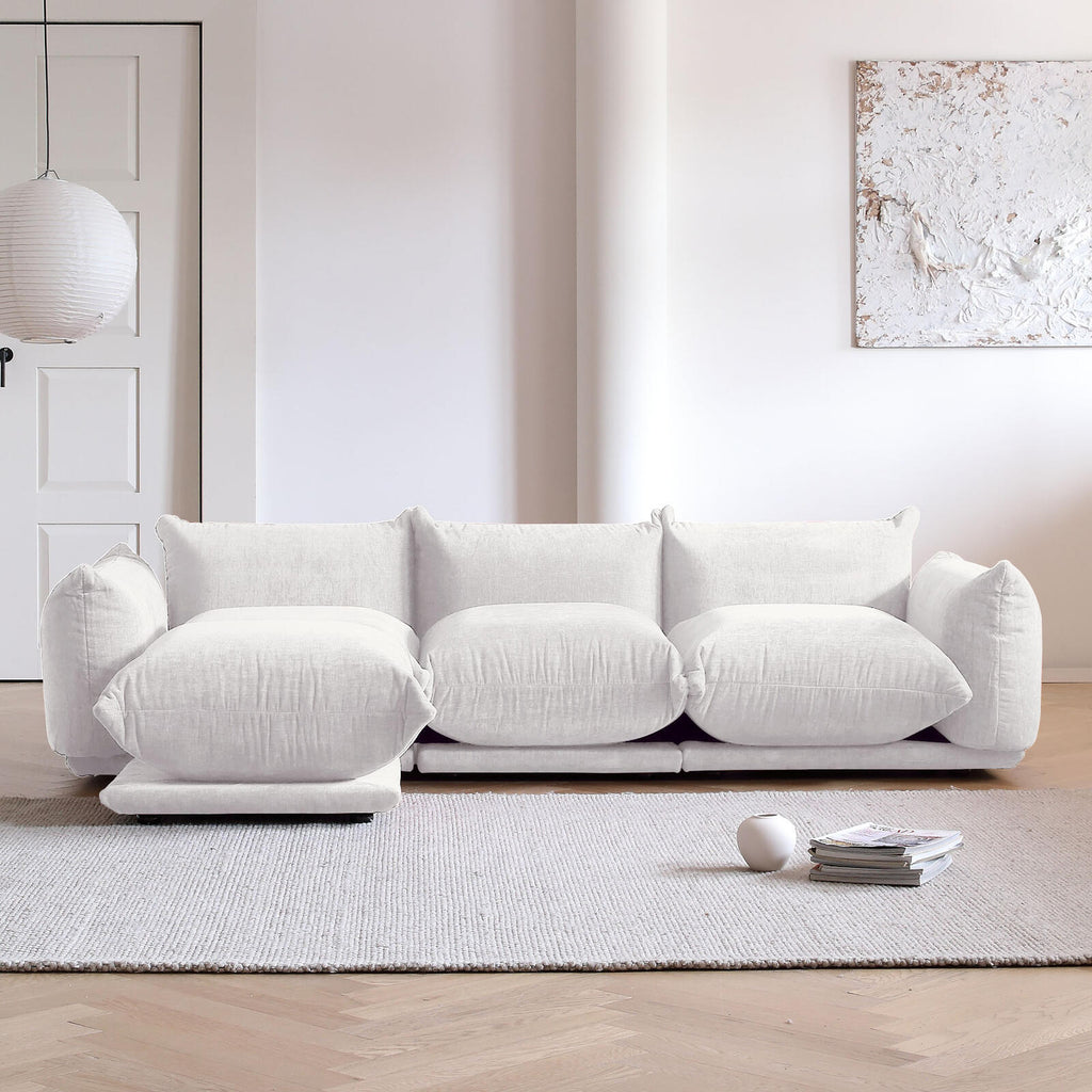 3 Seat + Ottoman Urban Modular Sofa in Beige/Green/Orange Upholstery - PDX Furnish