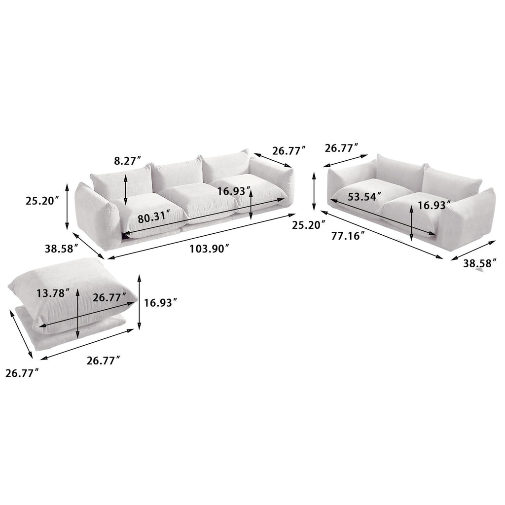 3 Seat + Ottoman Urban Modular Sofa in Beige/Green/Orange Upholstery - PDX Furnish