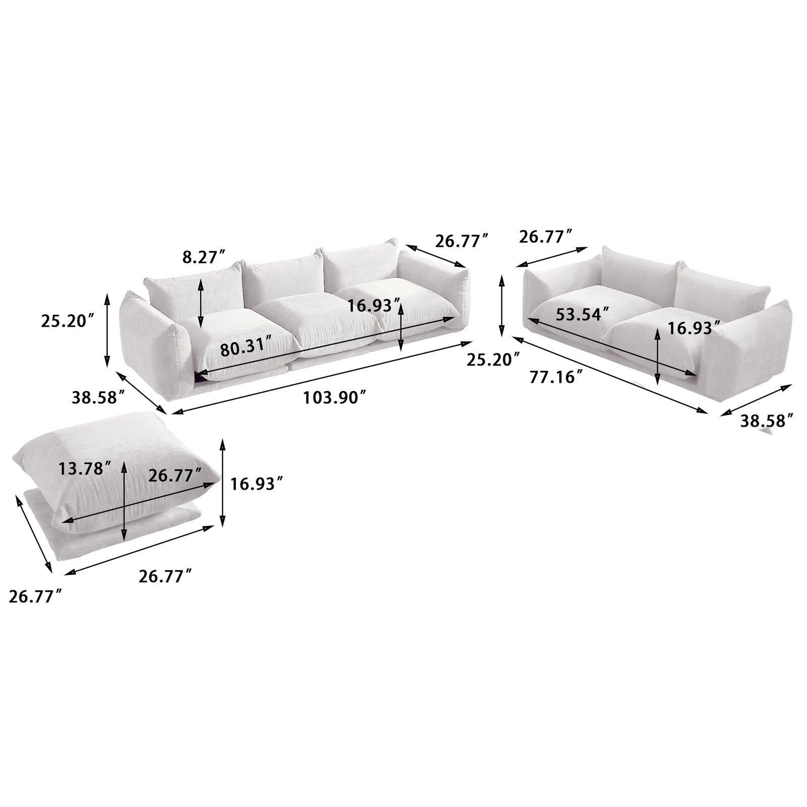 3 Seat + Ottoman Urban Modular Sofa in Beige/Green/Orange Upholstery - PDX Furnish