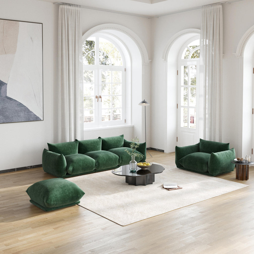 3 Seat + Ottoman Urban Modular Sofa in Beige/Green/Orange Upholstery - PDX Furnish