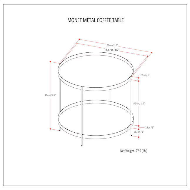 Simpli Home Monet 32" Round Metal Coffee Table – Matte Black Tray Top NEW