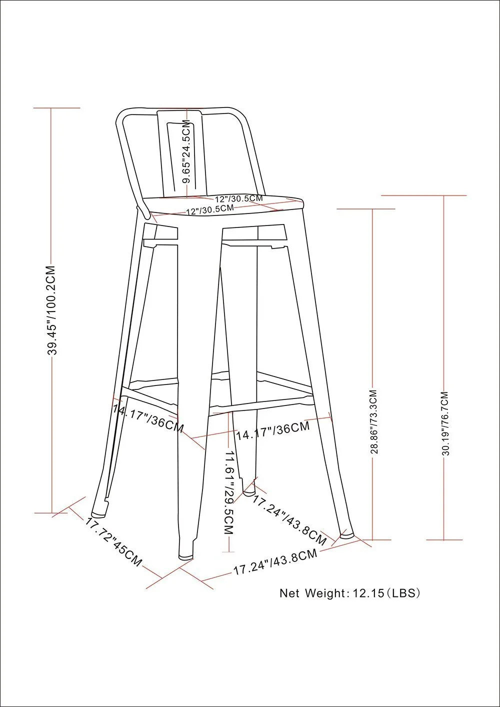 Simpli Home Rayne 30" Metal Bar Stool Set of 2 – Gunmetal Grey NIB (NEW)