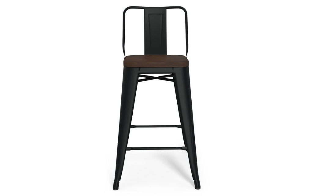 Simpli Home Rayne 24" Counter Stool Set of 2 – Wood Seat Black Metal NEW NIB