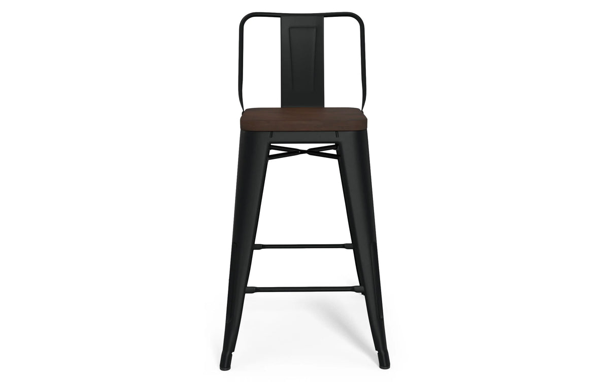 Simpli Home Rayne 24" Counter Stool Set of 2 – Wood Seat Black Metal NEW NIB