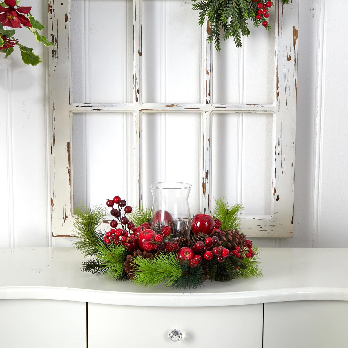 Nearly Natural 4654 Candleabrum Holiday, Red, 17.5x8.5x17.5