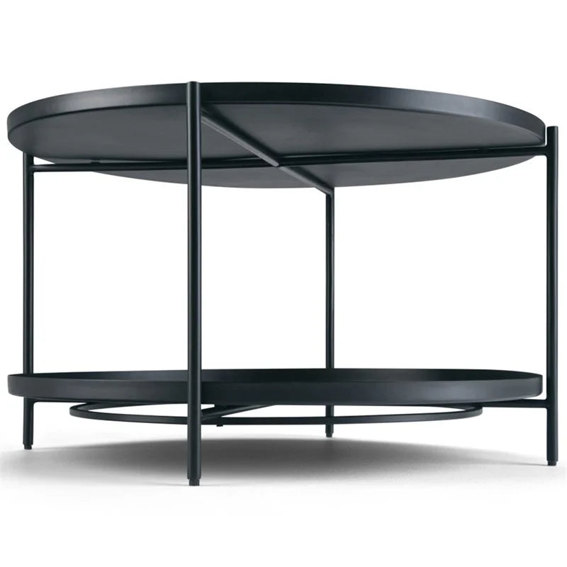 Simpli Home Monet 32" Round Metal Coffee Table – Matte Black Tray Top NEW