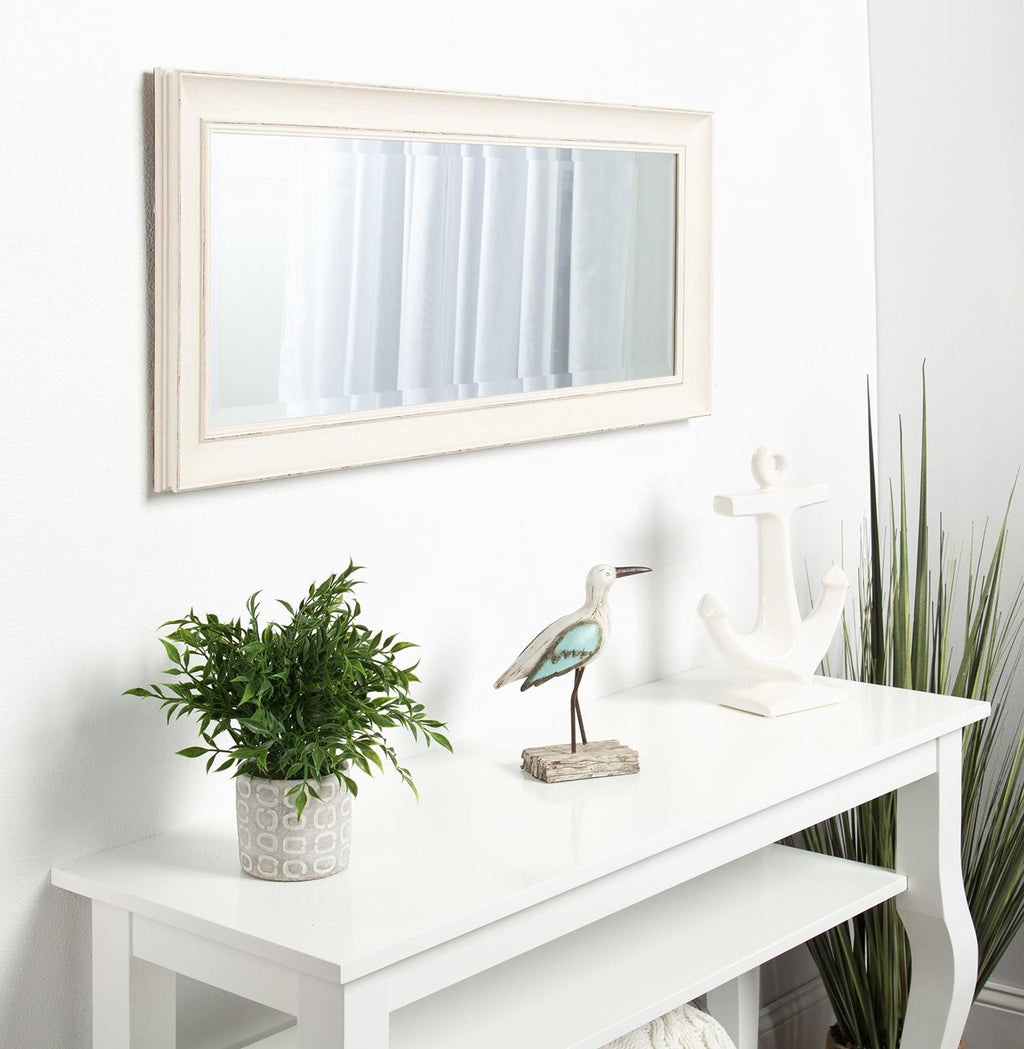 Kate and Laurel Macon Framed Wall Panel Beveled Mirror, 16x36, Rustic White