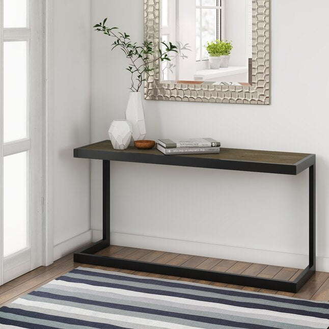 Simpli Home Erina 52" Solid Acacia Console Sofa Table – Grey &amp; Metal NEW NIB