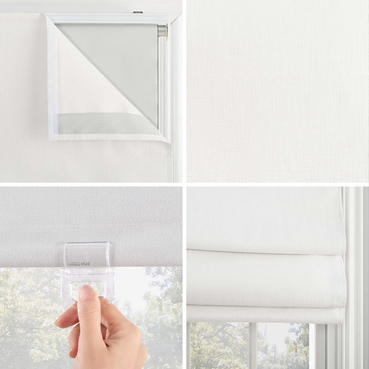 Sun Zero Seraphina Textured Total Blackout Cordless Roman Shade, 35" x 64", White