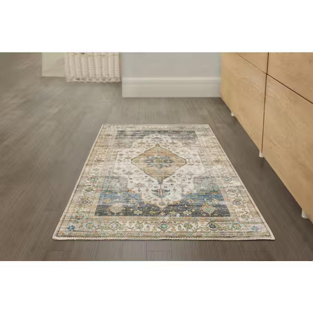 Home Decorators Collection Harmony Denim 5 ft. x 7 ft. Indoor Machine Washable Area Rug, NEW!